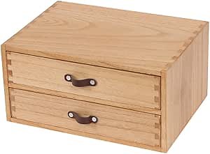 DDYURI Wooden Desk Organizer with 2 Drawers - Desktop Storage Drawers for Office Supplies File Paper Storage - Wood Chest/Small Cabinets for Jewelry Dresser Kitchen Counter (FAX2C-LT）