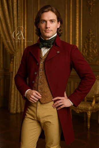 Burgundy Wool Blend Tailcoat - Royal Victorian Regency Mens Jacket - Etsy