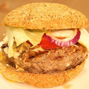 Burger with a Kosher for Passover Bun - YUM! RECIPE: http://bit.ly/jewlish_passover_bread | Jewlish