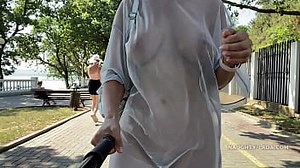 Naughty Lada loves to wear transparent dress in public