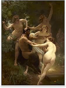 William-Adolphe Bouguereau Posters - Nymphs And Satyr Print - Greek Mythology Wall Art - Neoclassical Art Prints - Kitchen Bedroom Room Aesthetics Decoration Boys Women Gift Unframed (12x16in/30x40cm)