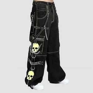 Pantalon Punk Homme Gothique | Cargo Large Noir Crânes & Chaînes, Style Y2K Techwear Harajuku Emo - Etsy France
