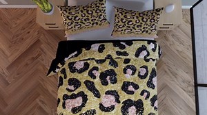 Rosegold Leopard Print Full Size Comforter Set,Wild Animal Skin Bedding Sets for Adults Teens,Children Rosegold Gold Glitter Comforter Luxury Luxury Abstract Leopard Quilt Set Room Decor 3Pcs