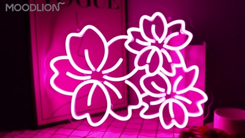 Cherry Flower Neon Sign For Wall Decor Studio Room Led Lights, Beautiful Pink Draw Decor Neon Signs Aesthetic Operated Light For Door Decorations, Drawing Room Gifts Accessories Neon Sign