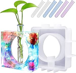 Square Vase Resin Molds, Plant Propagation Station Silicone Epoxy Resin Casting Molds with 6pcs Test Tube, Epoxy Resin Silicone Molds for Hydroponic Plants, Home Office, Desktop Decoration