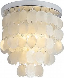Capiz Shell Ceiling Light, Chrome Finish, Boho Coastal Seashell Lampshades Flush Mount Light for Bedroom, Hallway, Entryway, Hotel