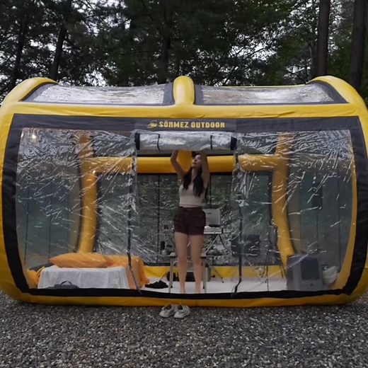 Pretty girl Camping with a transparent inflatable tent. Relaxing in the forest in heavy rain #girlcamping #camp #camping #outdoors #asmr #relax #vlog | Bank in Cambodia