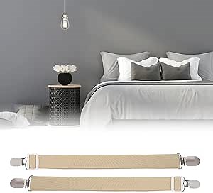 2Pcs Non Slip Bed Sheet Fastener, Multipurpose Mattress Sheet Holder Straps Gripper, Fitted Sheet Clips Bed Sheet Straps to Hold Keep Sheets in Place for Fixing Bed Sheet (Khaki)
