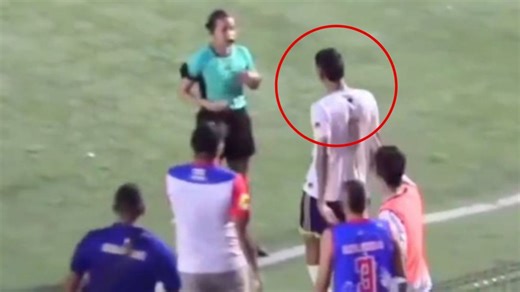Footballer disgracefully slaps referee