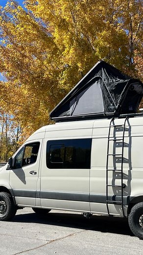 Big Bear Vans on Instagram: "This CUSTOM 4x4 170 Sprinter van conversion sits 5 and sleeps 6 people 朗 Electric bed lift & rooftop tent Real tile shower ✨ Tall 4.8 cu ft 12 v fridge ✨ motorhome advanced diesel water and air heater ✨ pull out kitchen ✨ roof rack with decking and solar ✨ fully off grid If you want us to build your van out —-> DM or call 951 441 97 48"