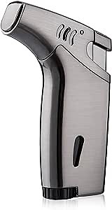 Torch Lighter,Fuel Refillable Butane Lighter,Adjustable Jet Flame Lighter Windproof Torch Lighter for Grill, Candle, Camping, Fireplace, Incense Sticks -Butane NOT Included(Black)