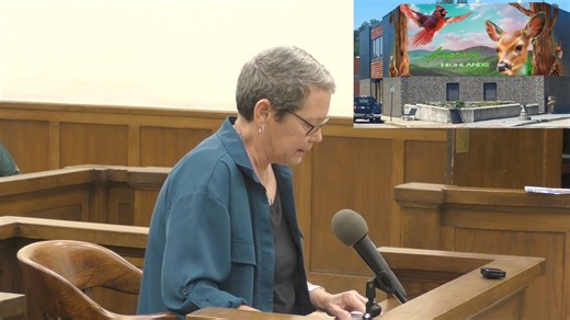 Clifton Forge Architectural Review Board member Sandra McHenry outlined the position of the board with respect to a proposal large mural that local attorney and businesswoman Kristin McConnell wishes to have painted on the former SonaBank or old FNB bank building at the corner of Ridgeway St. and Main St. The board did not approve the request. By a vote of 3-2 on Sept. 10, 2024, the town council sent the matter back to the ARB for further consideration. | The Alleghany Journal - an electronic ne