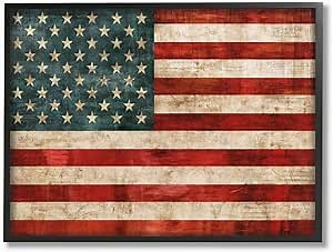 Stupell Industries 'US American Flag Rustic', Framed Giclee Art, Black, 30 x 24 Inches, Easy to Hang and Sturdy, Made in USA, by Luke Wilson