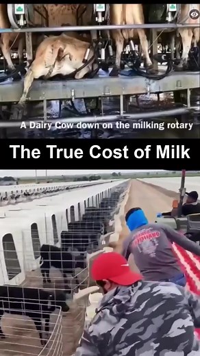 Lameness is commonplace in the dairy industry. Or "downer" cows. 😔 It's no surprise though - given that a dairy cow's job is to be constantly pregnant or producing milk. 🐮 Their first pregnancy may be forced upon them at around 2 years old. They will be impregnated once a year from there-on, but on average they only survive around 3 pregnancies. 💔 The average slaughter age for a dairy cow is around 4.5 to 6 years, even though they could live to around 20 years. 😟 This is dairy. This is the c