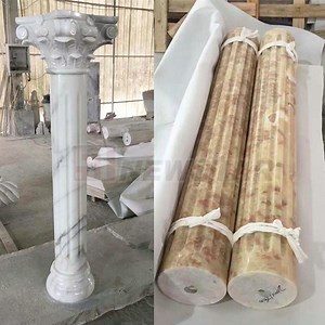 [Hot Item] Square Fluted Beige Marble Pillar Round Hollow Columns Beige White Limestone Marble Columns