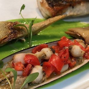 Cornish John Dory, razor clams, peas and globe artichokes is part part of our weekly tasting menù #food #fresh #seafood #seasonality #openkitchen #thursday #italianfood #italianrestaurant #love #passion | Sapori Restaurant & Bar