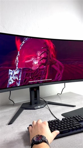 OLED goes ultra-wide with the AORUS CO49DQ! This 49-inch QHD display boasts a 32:9 aspect ratio, coupled with a gentle curvature of 1800R for comfortable viewing. Plus, the ergonomic stand ensures effortless adjustment to your preferred viewing position. Are you ready to be immersed in the ultrawide world of OLED? #GIGABYTE #AORUS #gamingPC #gamingmonitor #CO49DQ | AORUS