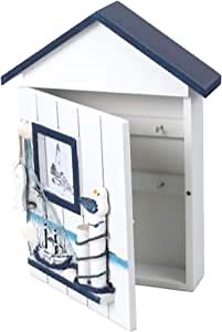 BESTonZON Wall Key Holder Mediterranean Key Storage Case Wall Mounted Wooden Decoration for Home