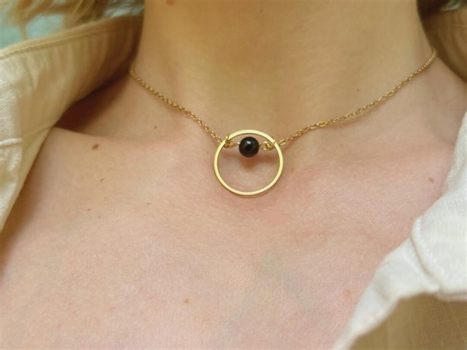 Discreet Day Collar With Black Agate or Pearl, O Ring Choker, Submissive Jewelry for Women, Dainty Sub Necklace Gift for Her, Non Tarnish - Etsy