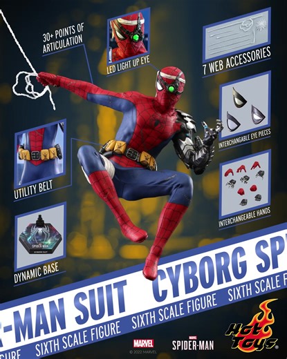 Peter's Cyborg Spider-Man Suit comes with a tech-filled twist! https://side.show/yvvus @hottoys #PeterParker #SpiderMan #Marvel #VideoGame #Figure | Sideshow Collectibles
