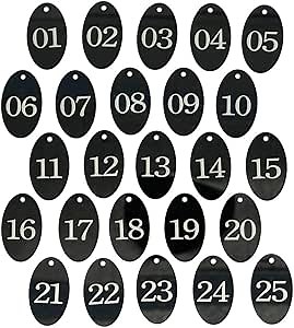 Acrylic Oval Numbered Tags Id Tags with Key Ring for Organizing (Black, 01-100)