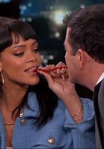 Rihanna Twizzler Challenge With Jimmy Kimmel, April 2015 • CelebMafia