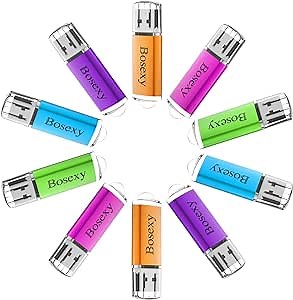 USB Stick 10Pack, Bosexy USB Flash Drive 2GB with Cap Led Indicator Pendrives Multi Colors