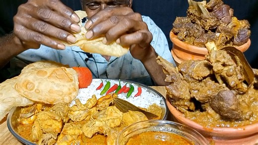 35K views · 472 reactions | Eating Puri, Two Handi Mutton, Chicken with Rice | EatsZone | Facebook