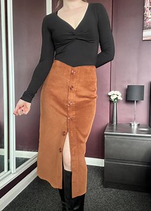 Vintage Style Rust Brown Corduroy Midi Skirt: 70s Retro High Waist - Etsy Canada
