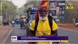 Man walking from Paga to Accra, Desire Ceaser knocked down by police escort vehicle Credit: Asempa Fm | Emmanuel K Korankye