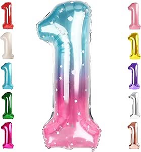 Number Balloons 1, 40 Inch One Balloons for 1st Birthday Girl Boy 1 11 21 Party Decorations Baby Shower Photo Shoot, Pink Purple Blue 1 Balloon