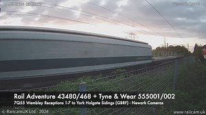 6.3K views · 83 reactions | Mainline Metro Brand new Stadler #Class555 units (001 & 020 (not 002 as stated in the video)) heading to Tyne and Wear Metro behind RailAdventure #HST power cars 43480/468 this morning. ℹ️ 7Q55 #Wembley Receptions 1-7 to #York Holgate Sidings (GBRF)  #Newark  17/04/24 Modern Railways Magazine RAIL Magazine Rail Express magazine Railway Herald Magazine The Railway Magazine | Railcam | Facebook