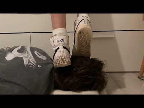 Head trample in dirty nike sneakers