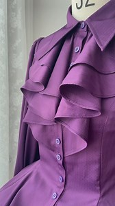 Herringbone Gothic Shirt with cascading ruffles at the collar and a 3-meter hem circumference. 💀 🖤 Available in five colors: black, white, wine red, deep blue, and dark purple. 🛍 Get 11% off the preorder price at $55.75. Shop here: https://www.devilinspired.com/danger-girl #gothicshirt #gothicfashion | Devilinspired