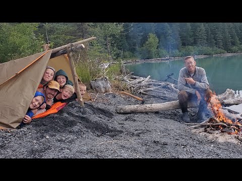 Camping in a Bushcraft Shelter with Newbies! Fishing, camping and campfire cooking in Alaska
