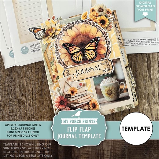 Flip Flap Junk Journal Template, Blank, Black and White, Ink Saver, Neutral, Flip Flop, Folio, My Porch Prints Digital Download Printable - Etsy UK