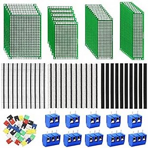 Tnisesm Double Sided PCB Board Kits,with 40 Pin 2.54mm Male and Female Header Connector, 2P&3P Screw Terminal Block Prototype Boards for DIY Soldering