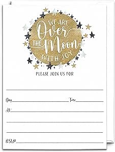 Paper Clever Party Over the Moon Invitations with Envelopes (25 Pack) - Baby Shower, Graduation, Birthday, Wedding - Star and Moon Theme - 5x7 Blank Cards