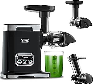 Aeitto 2-Feed Chute Cold Press Juicer Machines, Masticating Juicer 3 Inch Wide Chute Celery Juicer,Slow Juicer with Brush Easy to Clean, 2-Speed Modes & Reverse Function for Vegetable and Fruit（Black）