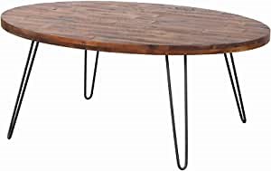 Benjara 18 Inch Wood and Metal Oval Cocktail Table, Brown and Black