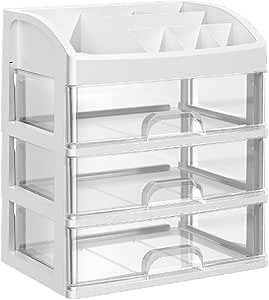 Makeup Organizer with 3 Drawers, large capacity cosmetic display cases Skincare Organizers Makeup Storage Box Stationery Storage