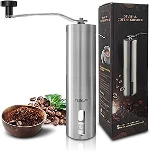 Manual Coffee Grinder, Ceramic Coffee Bean Grinder with Stainless Steel Shell, Portable Burr Coffee Grinder with Removable Handle for Kitchen,Camping,Gift