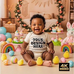 Easter Baby Mockup Cream Onesie, Cute African American Baby Boy Girl Easter Egg Mockup, Spring Infant Bodysuit Mockup, Digital Download, 4K - Etsy UK