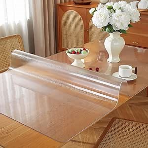 Frosted Clear Table Protector 48 x 48 Inch, 1.5mm Thick Plastic Table Cover, Waterproof PVC Clear Table Cover Protector, Desk Protector Mat, Writing Desk Pad for Desktop, Coffee & Dining Room Table