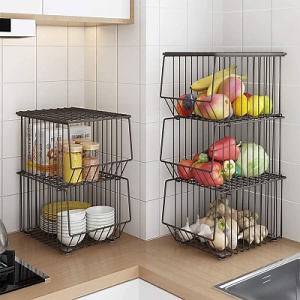 [Hot Item] Easy Assemble 2 Tier Nordic Kitchen Corner Rotating Fruit and Vegetable Baskets Storage Display Shelf