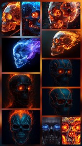 Wallpapers FUTURISTIC Digital Product|flaming Skull Wallpaper | Futuristic Android & Ios Background - Etsy UK
