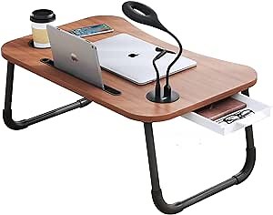 Lap desks for Laptop and Writing with Light and Fan,Bed Table Lap Bed Tray with Storage Drawer,USB Port and Cup Holder,Laptop Stands Tray for Breakfast and Reading