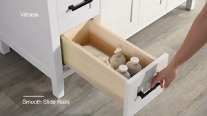 60 Inch Bathroom Vanity, Modern Solid Wood Cabinet with 4 Doors & 3 Dovetail Drawers, Easy to Install Freestanding Storage Cabinet Without Sink, White