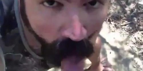 Bearded Daddy Gives Facial in the Woods