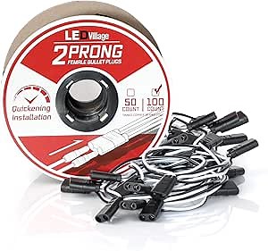Wire Harness Roll 100 Counts - 6.5" Spacing on Lead, 2-Prong Double Female Bullet Plugs 18 AWG - 50 ft. for LED Marker Lights Truck Trailer Semi-Truck RV (7.5 Amp)